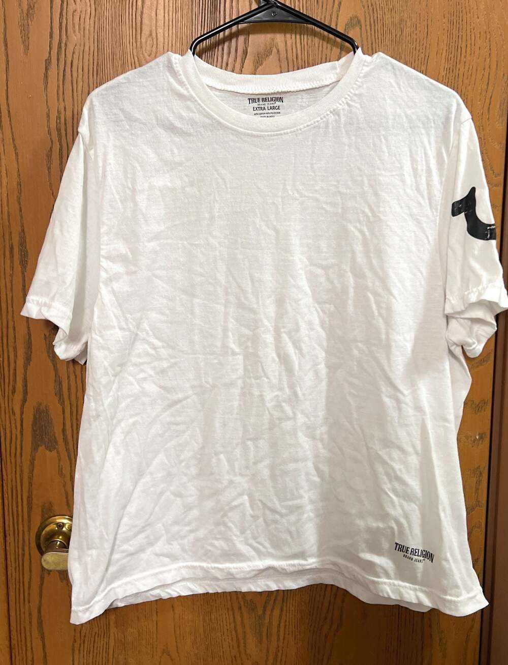 True Religion Brand Jeans White Short Sleeve T-Shirt with Horseshoe Sleeve Logo